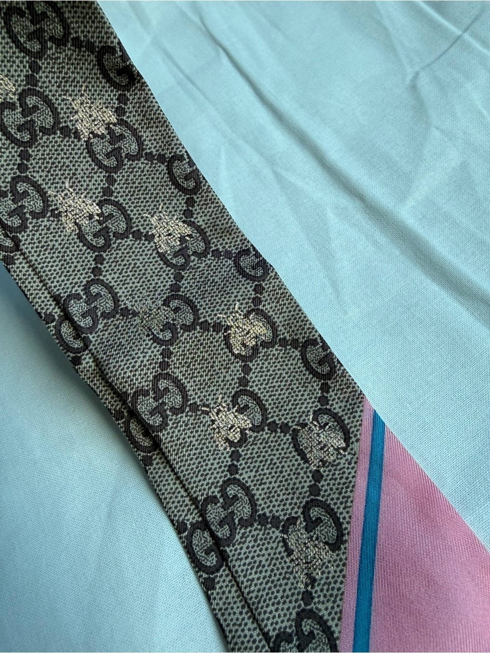 Gucci Beige and Brown GG Silk Twilly with Pink Edge